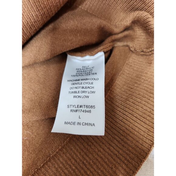 Vintage Women Brown Knit Pullover Sweater Sheer Sleeves Sz. L Floral Boho - Picture 4 of 7